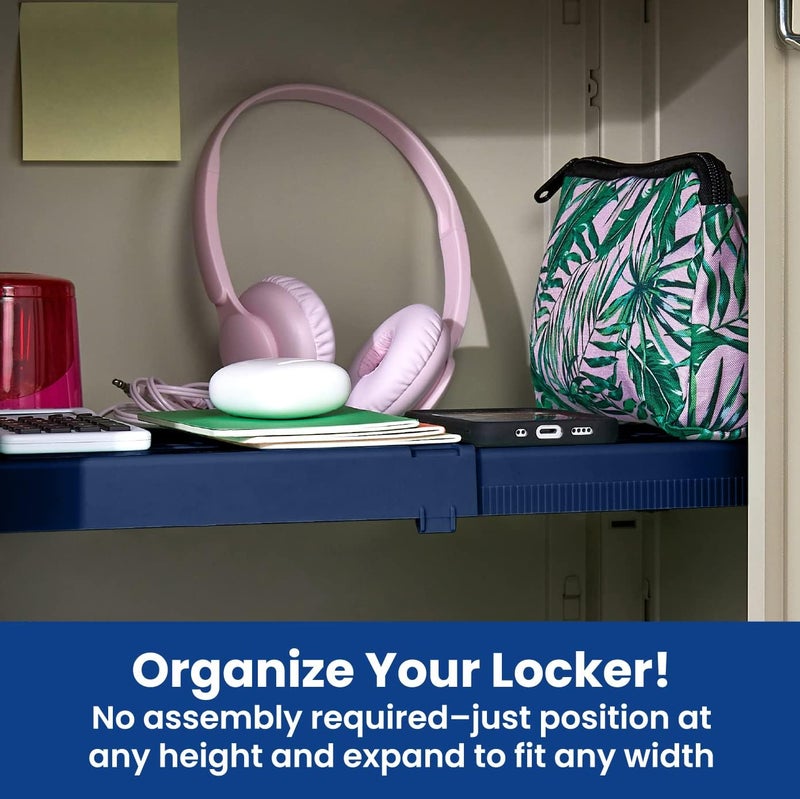 LockerMate Adjust-A-Shelf Locker Shelf, Extends to Fit Your Locker, Easy to Use, Perfect for School, Office, Gym, Blue, 2-Pack - Image 4